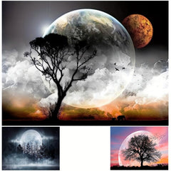 Abstract Moon & Trees Canvas Painting Wall Art