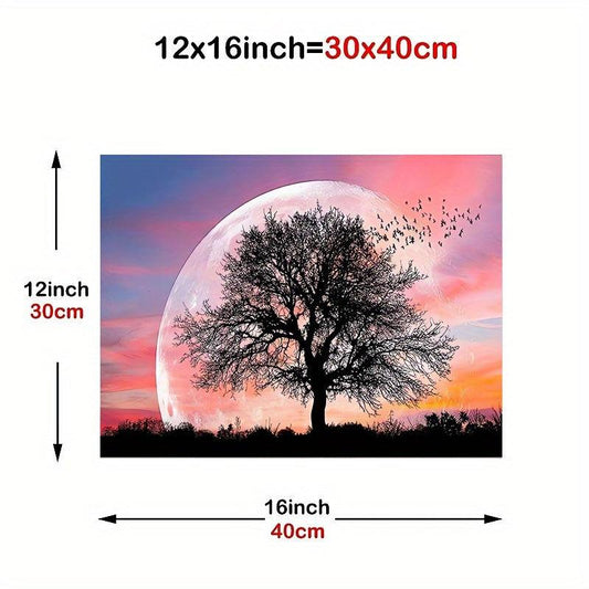 Abstract Moon & Trees Canvas Painting Wall Art