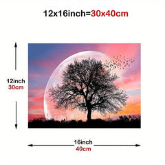 Abstract Moon & Trees Canvas Painting Wall Art