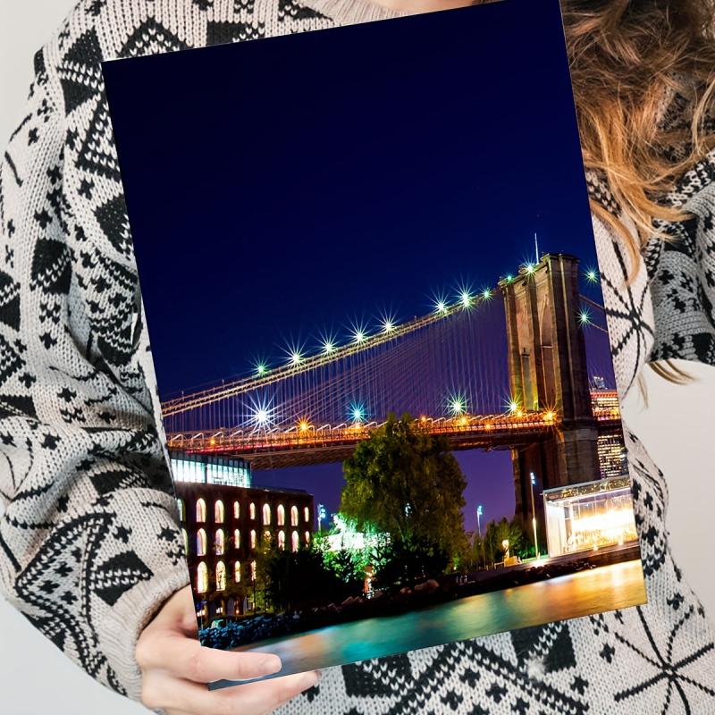 Modern City Night View & Bridge Hand Painted Art Canvas Prints