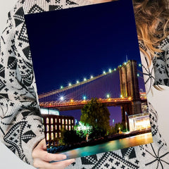 Modern City Night View & Bridge Hand Painted Art Canvas Prints