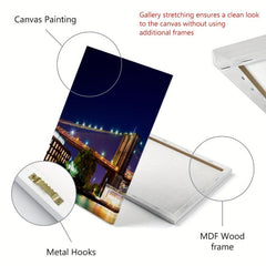 Modern City Night View & Bridge Hand Painted Art Canvas Prints
