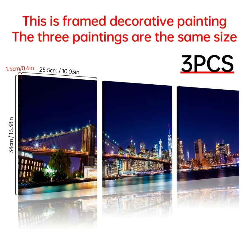 Modern City Night View & Bridge Hand Painted Art Canvas Prints