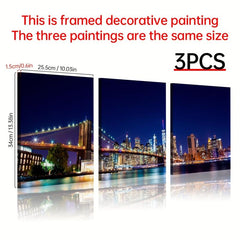 Modern City Night View & Bridge Hand Painted Art Canvas Prints