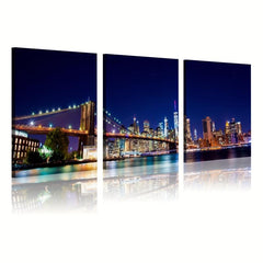 Modern City Night View & Bridge Hand Painted Art Canvas Prints