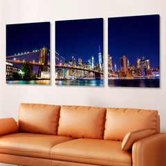 Modern City Night View & Bridge Hand Painted Art Canvas Prints