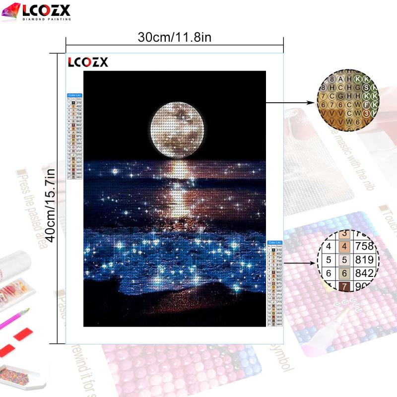 5D DIY Rhinestones Painting Seaside Moon Full Round Rhinestones