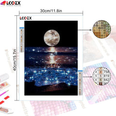 5D DIY Rhinestones Painting Seaside Moon Full Round Rhinestones