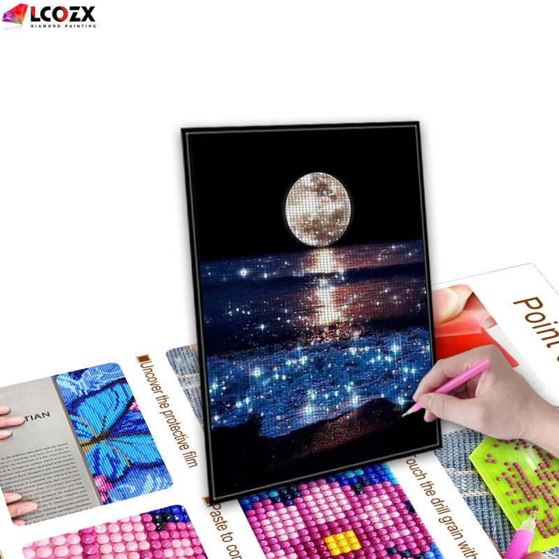 5D DIY Rhinestones Painting Seaside Moon Full Round Rhinestones