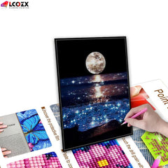 5D DIY Rhinestones Painting Seaside Moon Full Round Rhinestones