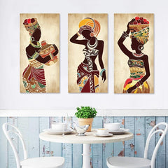 3pcs African Woman Canvas Painting Posters Vintage Wall Art