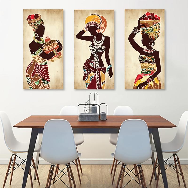 3pcs African Woman Canvas Painting Posters Vintage Wall Art