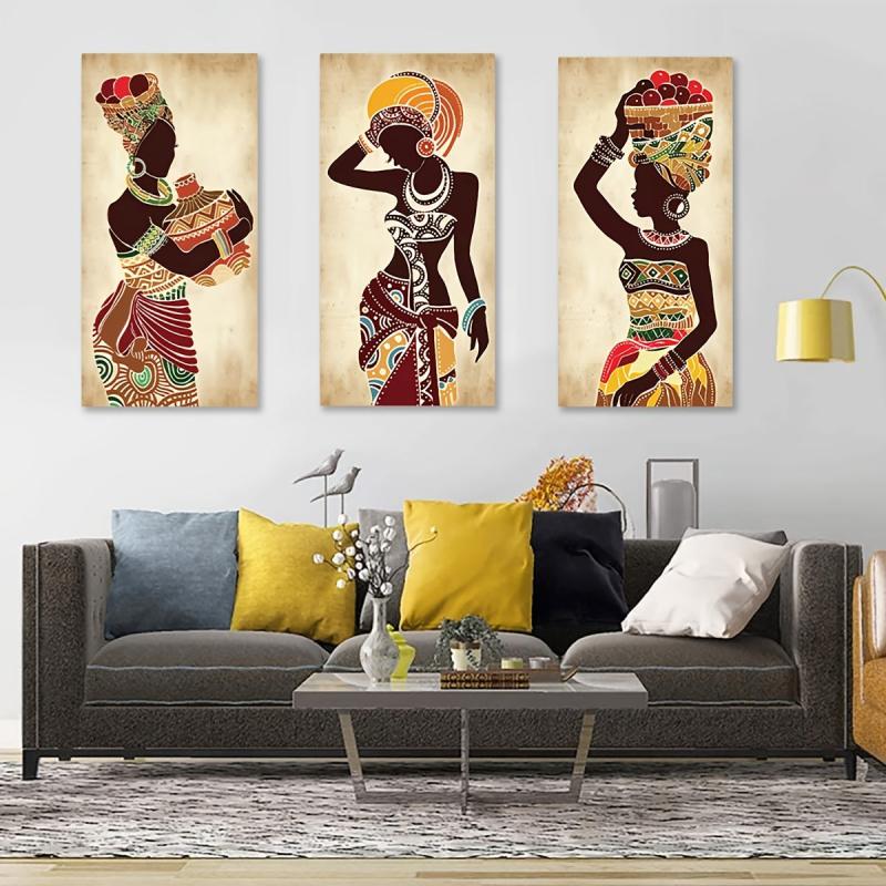 3pcs African Woman Canvas Painting Posters Vintage Wall Art
