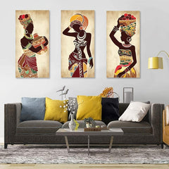 3pcs African Woman Canvas Painting Posters Vintage Wall Art