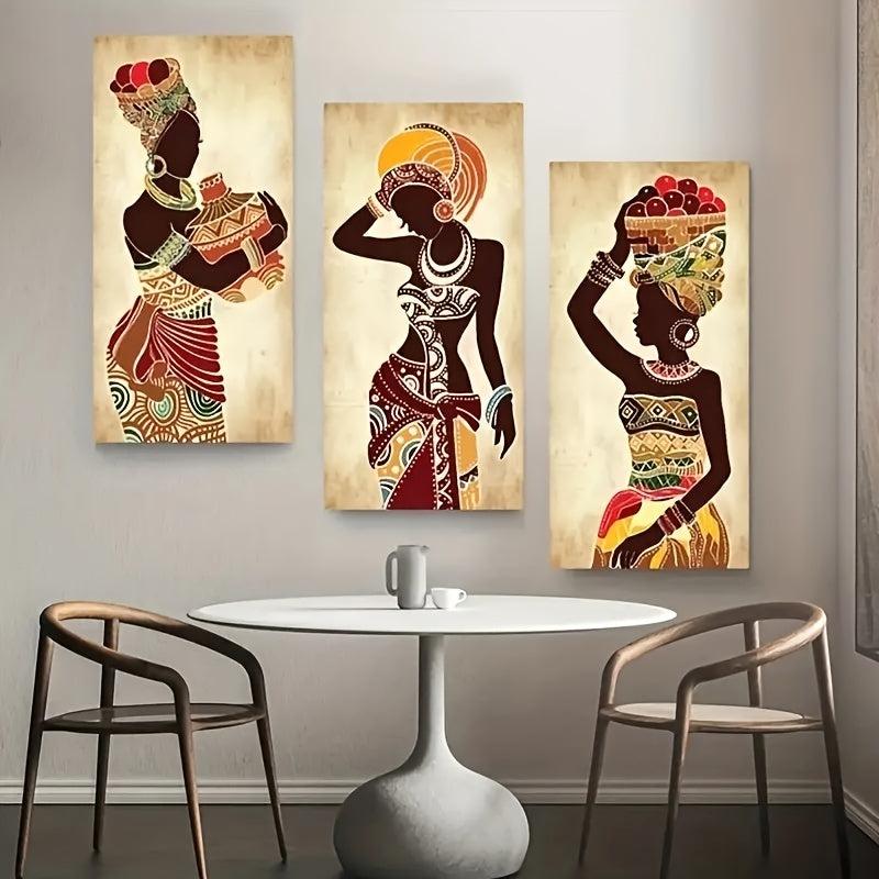 3pcs African Woman Canvas Painting Posters Vintage Wall Art
