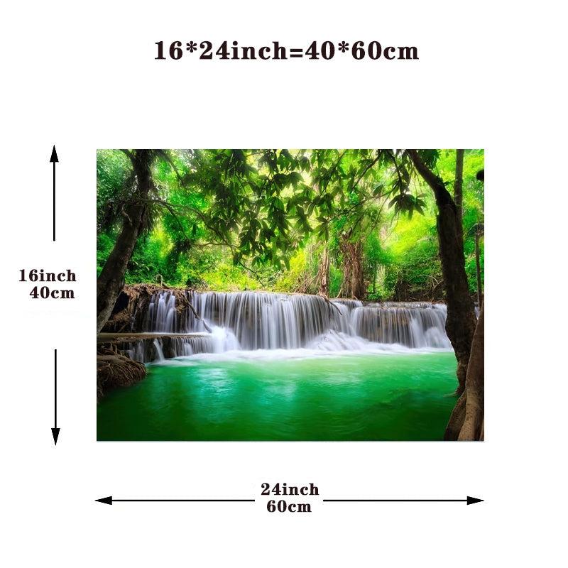 Waterfall Green Forest Painting on Canvas Wall Art