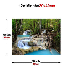 Waterfall Green Forest Painting on Canvas Wall Art