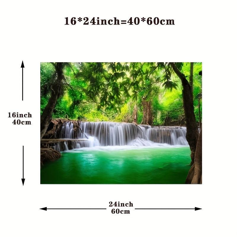 Waterfall Green Forest Painting on Canvas Wall Art