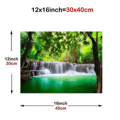 Waterfall Green Forest Painting on Canvas Wall Art