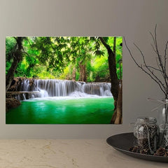 Waterfall Green Forest Painting on Canvas Wall Art