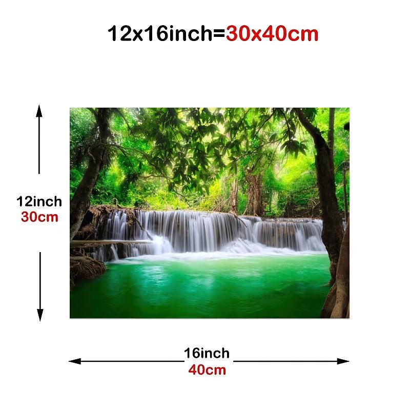 Waterfall Green Forest Painting on Canvas Wall Art