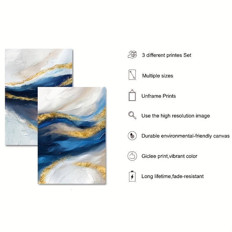 3pcs Golden Abstract Ocean Canvas Painting Set