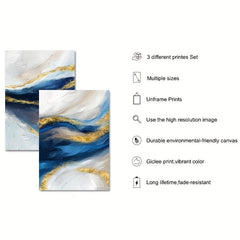 3pcs Golden Abstract Ocean Canvas Painting Set