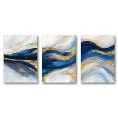 3pcs Golden Abstract Ocean Canvas Painting Set
