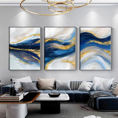 3pcs Golden Abstract Ocean Canvas Painting Set