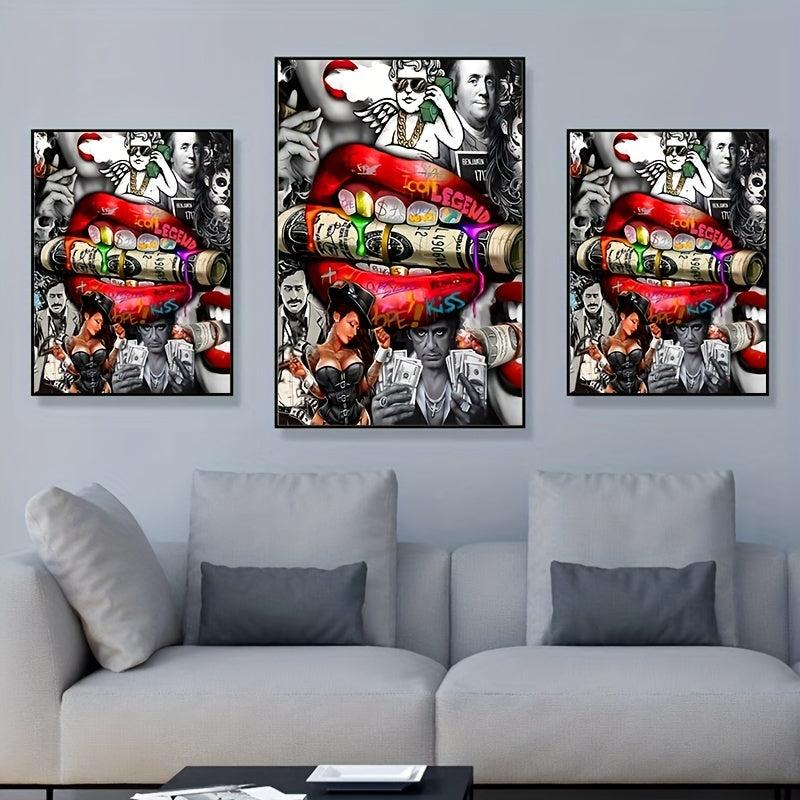 Modern Art Canvas Painting Red Lips on Canvas Wall Art for Home Decor