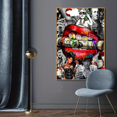 Modern Art Canvas Painting Red Lips on Canvas Wall Art for Home Decor