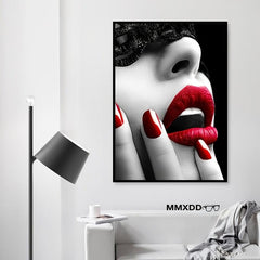 Modern Red Lips Woman Wall Canvas Painting for Living Room Bedroom