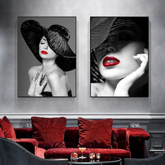 Modern Red Lips Woman Wall Canvas Painting for Living Room Bedroom