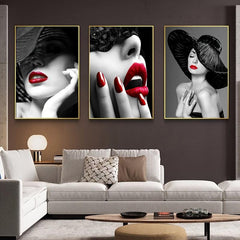 Modern Red Lips Woman Wall Canvas Painting for Living Room Bedroom