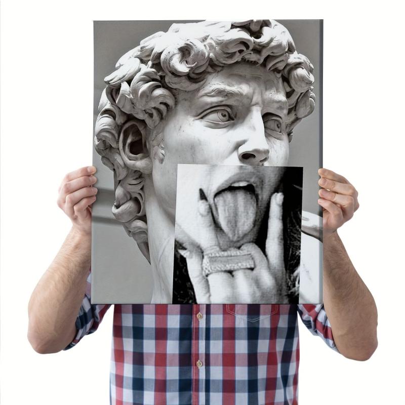 Framed David Statue Painting Abstract Style Office Wall Decor