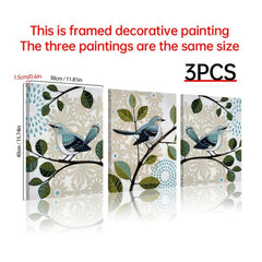 Abstract Floral Bird on Branches Canvas Paintings - Set of 3