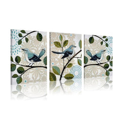 Abstract Floral Bird on Branches Canvas Paintings - Set of 3