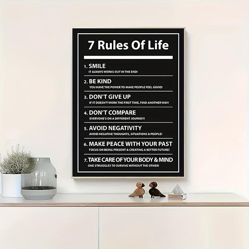 7 Rules of Life Canvas Poster - Motivational Quote for Inspiration