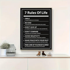 7 Rules of Life Canvas Poster - Motivational Quote for Inspiration