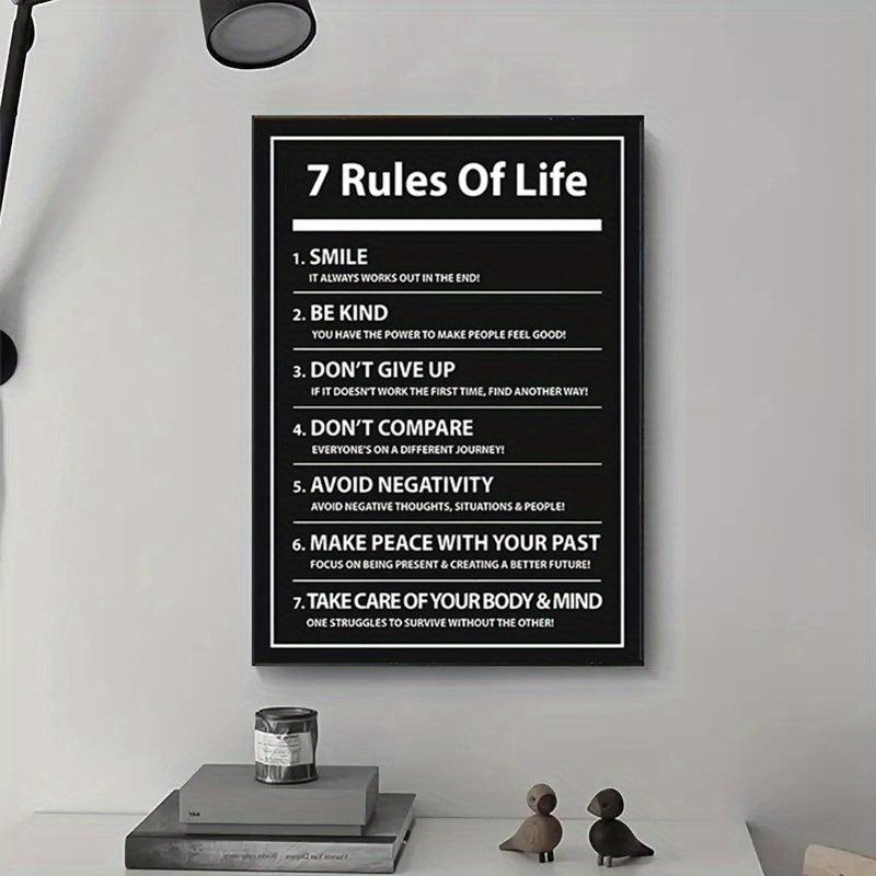 7 Rules of Life Canvas Poster - Motivational Quote for Inspiration