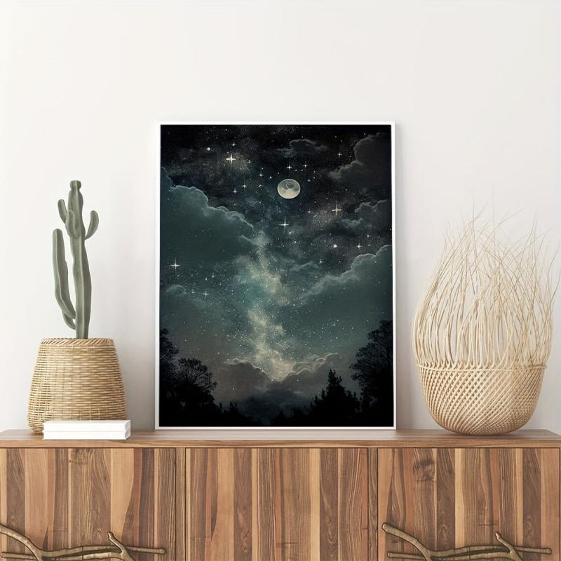 Night In The Woods Starry Night View Canvas Painting
