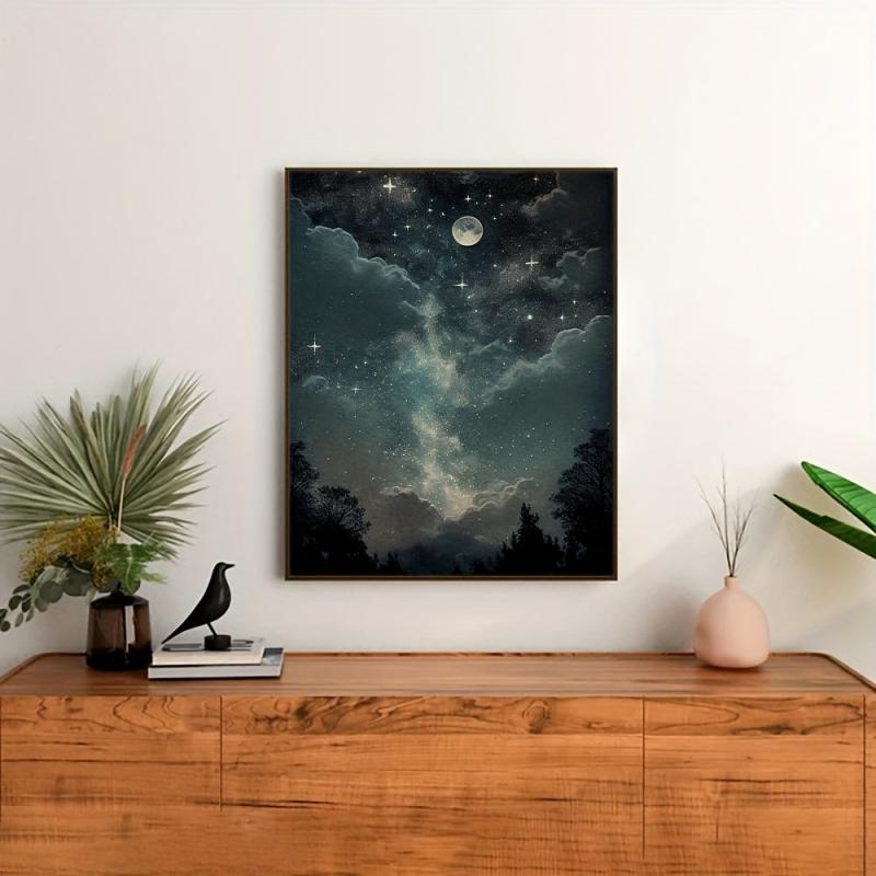 Night In The Woods Starry Night View Canvas Painting