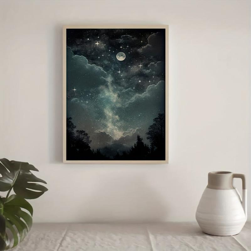 Night In The Woods Starry Night View Canvas Painting