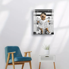 Fun Dog Reading Newspaper Canvas Print for Bathroom Wall Decor