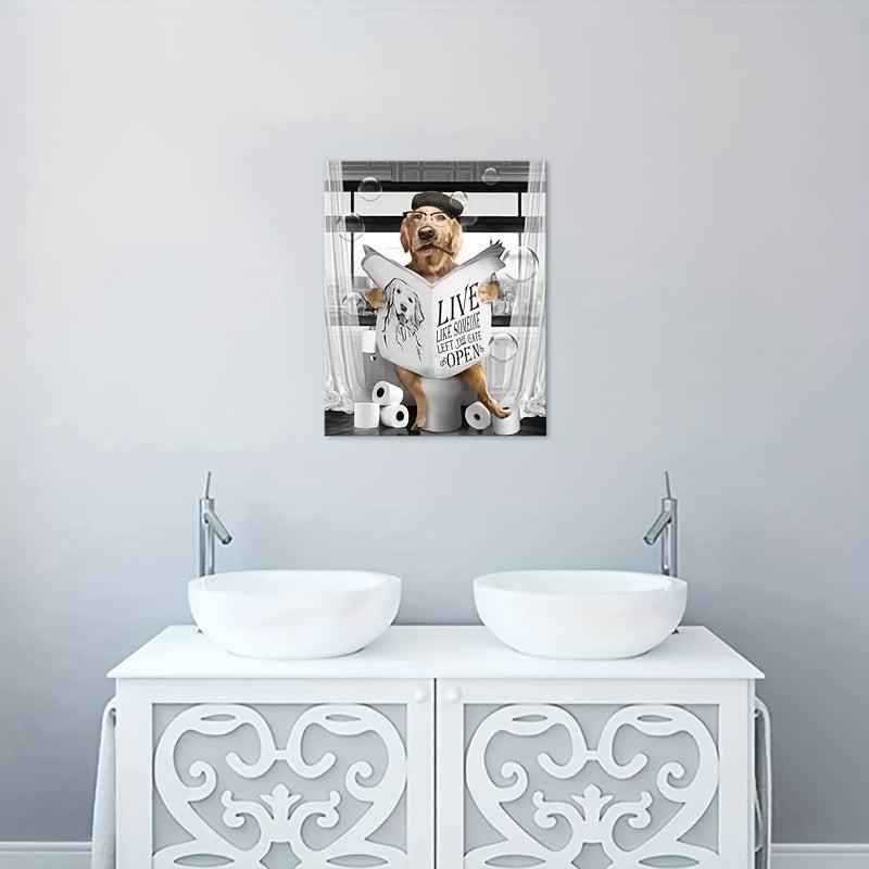 Fun Dog Reading Newspaper Canvas Print for Bathroom Wall Decor