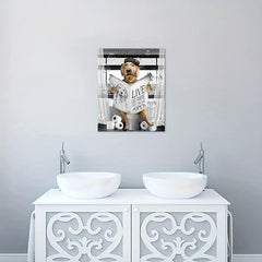Fun Dog Reading Newspaper Canvas Print for Bathroom Wall Decor