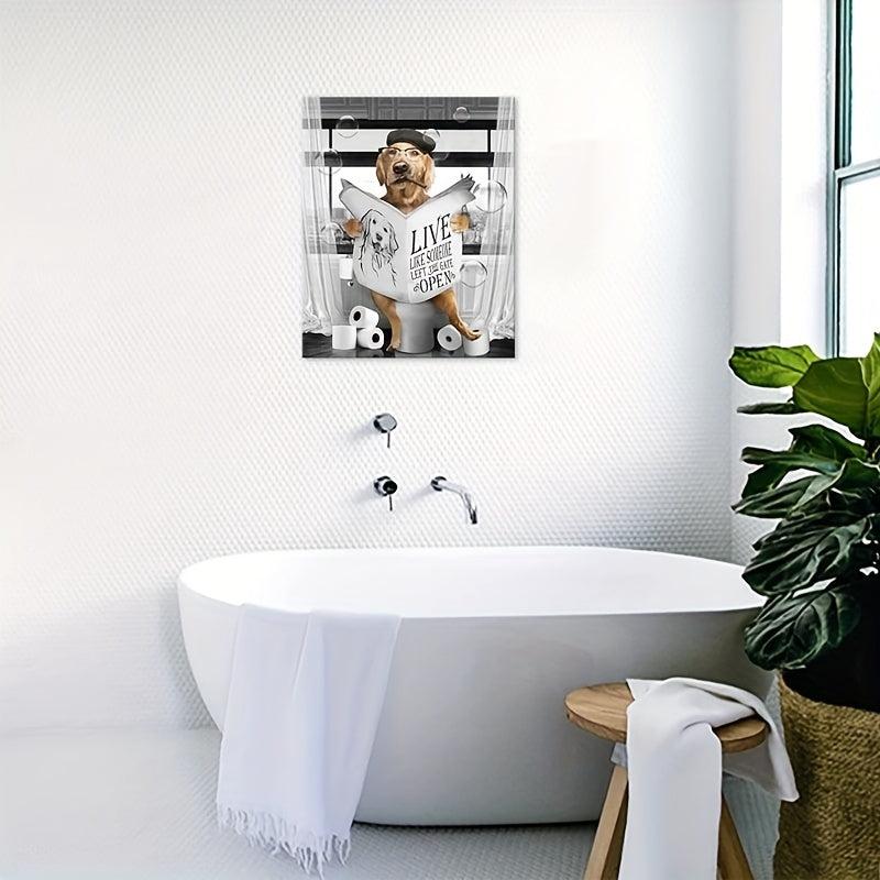Fun Dog Reading Newspaper Canvas Print for Bathroom Wall Decor