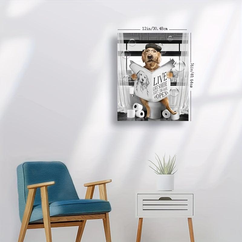 Fun Dog Reading Newspaper Canvas Print for Bathroom Wall Decor