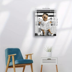 Fun Dog Reading Newspaper Canvas Print for Bathroom Wall Decor