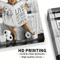 Fun Dog Reading Newspaper Canvas Print for Bathroom Wall Decor